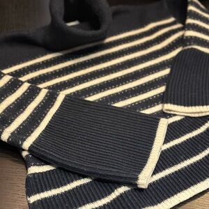 La Ligne Black and Cream Striped Turtleneck Sweater